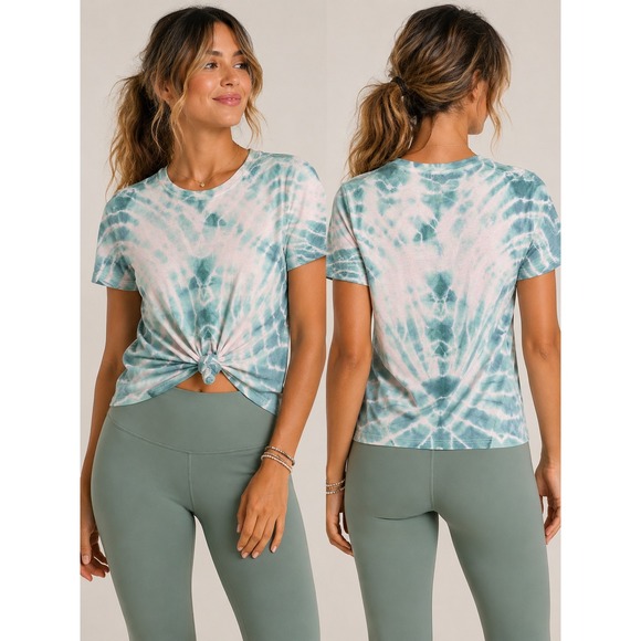 Lululemon Tops - Lululemon All Sport Tie Front Shirt Size 6 CUSTOM Tie Dye Teal Cotton OOAK Yoga